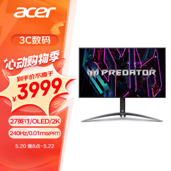 acer 宏碁 掠夺者系列 X27U 27英寸 OLED FreeSync 显示器（2560×1440、240Hz、HDR10）