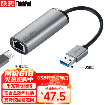 ThinkPad 思考本 USB转网口转接器 RJ45千兆网卡转换器 LRA2金属