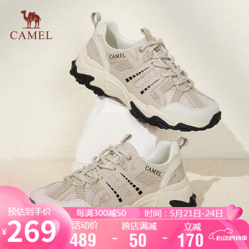 CAMEL 骆驼 户外鞋女时髦网面拼接绑带运动休闲鞋 L24S342074 米色 37