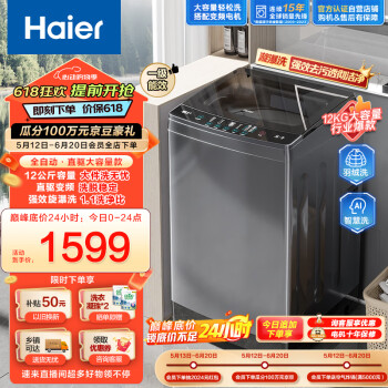 Haier 海尔 波轮洗衣机全自动 12公斤大容量直驱变频 电离除菌 羽绒洗