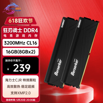 SK hynix 海力士 新乐士（SAMNIX）台式机内存条 16GB(8GBx2)DDR4 3200MHz C16 黑色 海力士CJR 狂刃战士电竞游戏