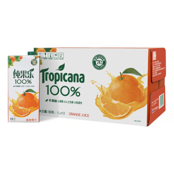 pepsi 百事 可乐 纯果乐 Tropicana 100%果汁饮料 橙汁 1L*12 乐享装 百事出品