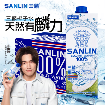 SANLIN 三麟 100%椰子水 富含天然电解质 泰国进口NFC椰青果汁1L*6瓶 整