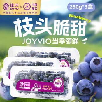 JOYVIO 佳沃 蓝莓鲜枝莓14mm+ 3盒礼盒装 约250g/盒 新鲜水果礼盒