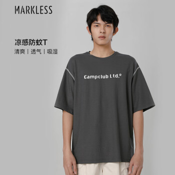 Markless T恤男士夏季宽松抗菌印花短袖 TXB3641M深灰色XXL