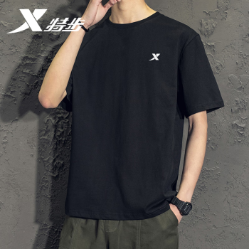 XTEP 特步 短袖T恤男子夏季潮流修身男士休闲时尚速干运动套头衫健身打底 黑色 XL