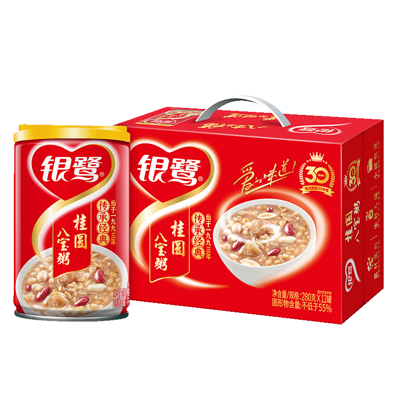 plus会员:银鹭 即食桂圆八宝粥280g*12罐＊3件 89.79元包邮（合29.93元/件）