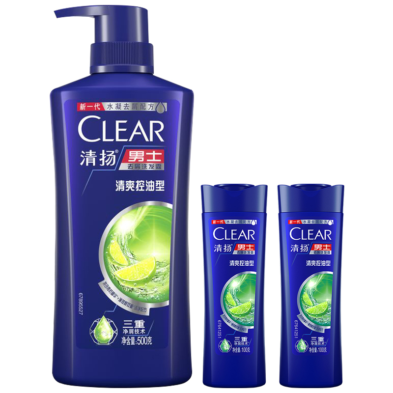 CLEAR 清扬 男士去屑洗发水清爽控油型500g+100gX2 青柠薄荷醇 蓬松洗头膏C罗 34.9元