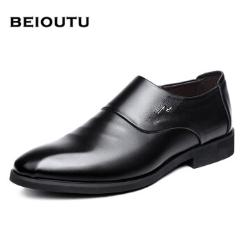 BEIOUTU 北欧图 商务休闲鞋时尚潮流套脚百搭上班男士正装皮鞋子 1098 黑色 40