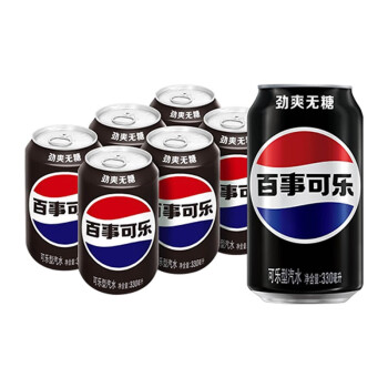 移动端：pepsi 百事 可乐 无糖黑罐 Pepsi 碳酸饮料 330ml*6听 整箱 (新老包装随机发货)