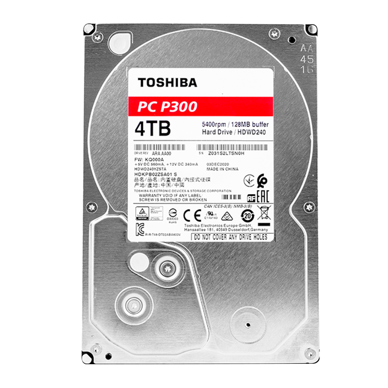 31日20点：TOSHIBA 东芝 P300 台式机机械硬盘 4TB 479元包邮