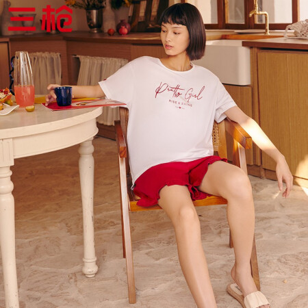 THREEGUN 三枪 女士纯棉印花圆领短袖短裤睡衣 券后69元