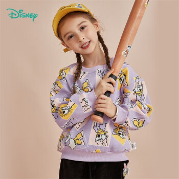 Disney 迪士尼 童装 女童套头卫衣秋冬季童装女宝宝加绒保暖米妮黛丝外出上衣 紫色100cm