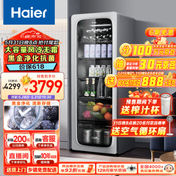 Haier 海尔 200升家用客厅办公室冷藏柜暖藏冰吧能量吧茶叶饮料水果蔬菜保鲜柜小型冰箱冰河银LC-200WLH9ES1