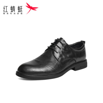 红蜻蜓 镂空皮鞋2024夏季正装男鞋系带通勤打孔商务鞋 WTL24021黑色39
