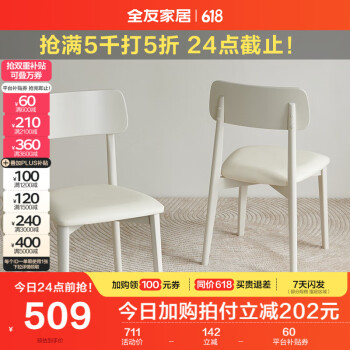 QuanU 全友 家居 餐椅奶油风大白椅餐厅科技皮软包吃饭椅子DW1180