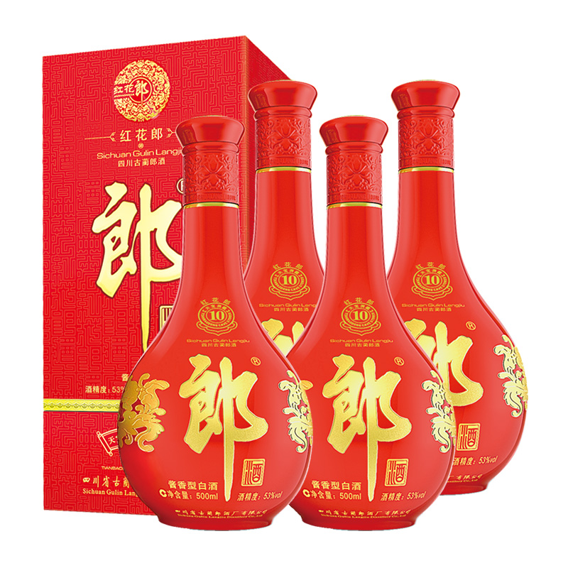 LANGJIU 郎酒 红花郎10 53%vol 酱香型白酒 500ml*4瓶 整箱装 1160元