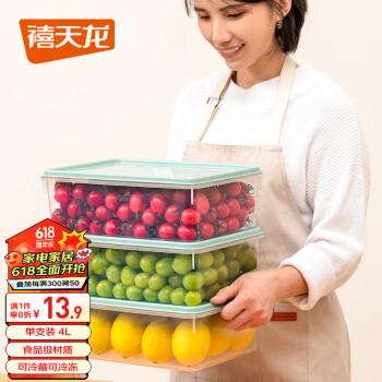 Citylong 禧天龙 冰箱收纳盒保鲜盒食品级密封保鲜冷冻厨房水果蔬菜鸡蛋储物盒 4L1只装