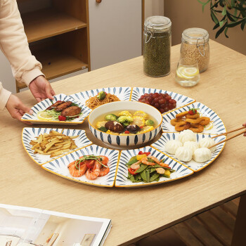 唯铭诺 陶瓷餐具套装拼盘组合菜盘创意家用盘子碗碟 蓝和拼盘9件礼盒装