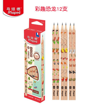 Maped 马培德 彩趣恐龙原木铅笔12支hb 铅笔小学生幼儿园无毒三角杆书法练字笔
