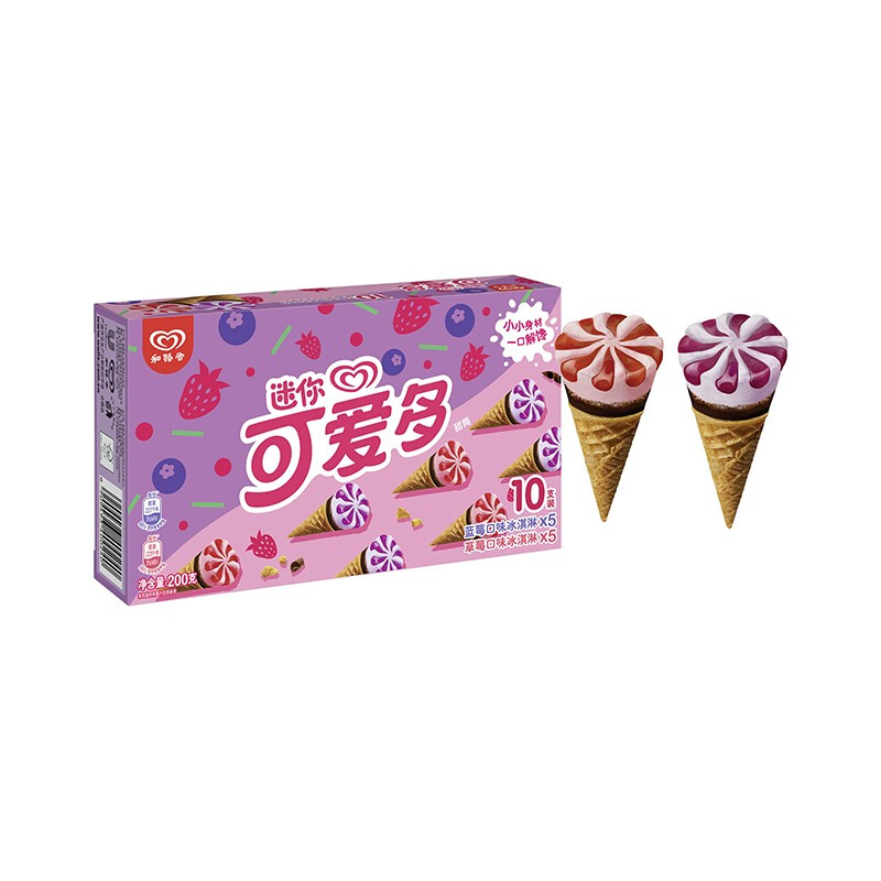 WALL\'S 和路雪 迷你可爱多功夫熊猫 甜筒蓝莓&草莓口味冰淇淋 20g*10支 24.9元