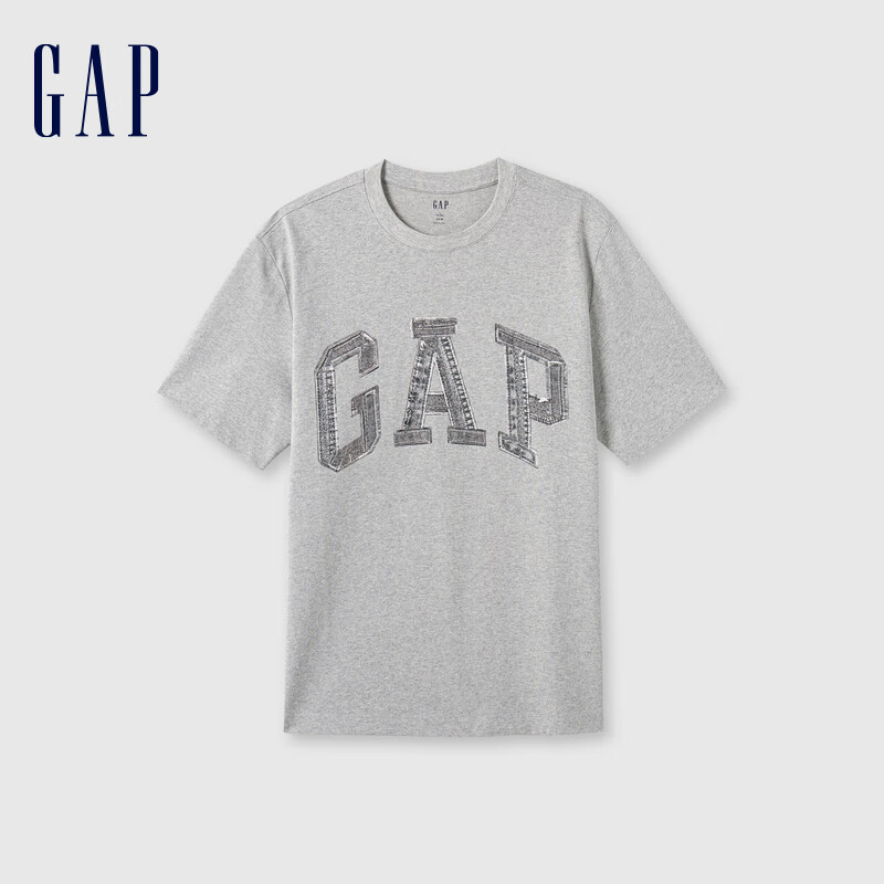 Gap 盖璞 男女款拼接字母logo短袖T恤 466766 灰色 L 券后119元