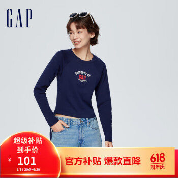 Gap 盖璞 女装春季2024新款LOGO学院风修身长袖T恤873874洋气休闲上衣 海军蓝 155/76A(XS)亚洲尺码 ￥95.95