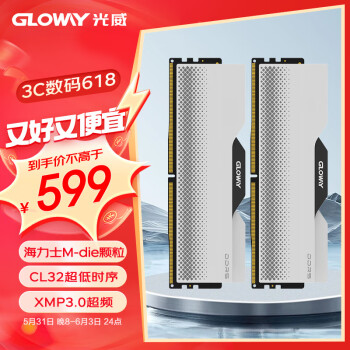 GLOWAY 光威 龙武系列 DDR5 6400MHz 台式机内存 马甲条 白色 32GB 16GBx2
