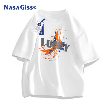 NASA GISS 官方潮牌短袖T恤男美式重磅宽松透气纯棉男装上衣 白色 3XL