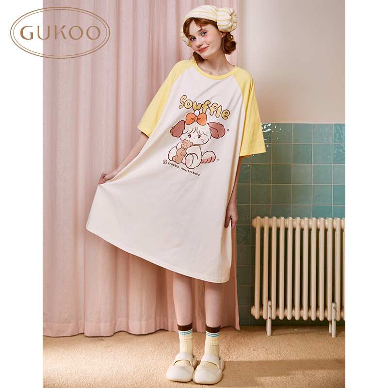 京东百亿补贴、PLUS会员：GUKOO 果壳 圆领卡通短袖睡裙 39.5元包邮