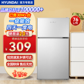 移动端：HYUNDAI 现代影音 韩国现代冰箱双开门小型一级能效小冰箱家用宿舍租房冷藏