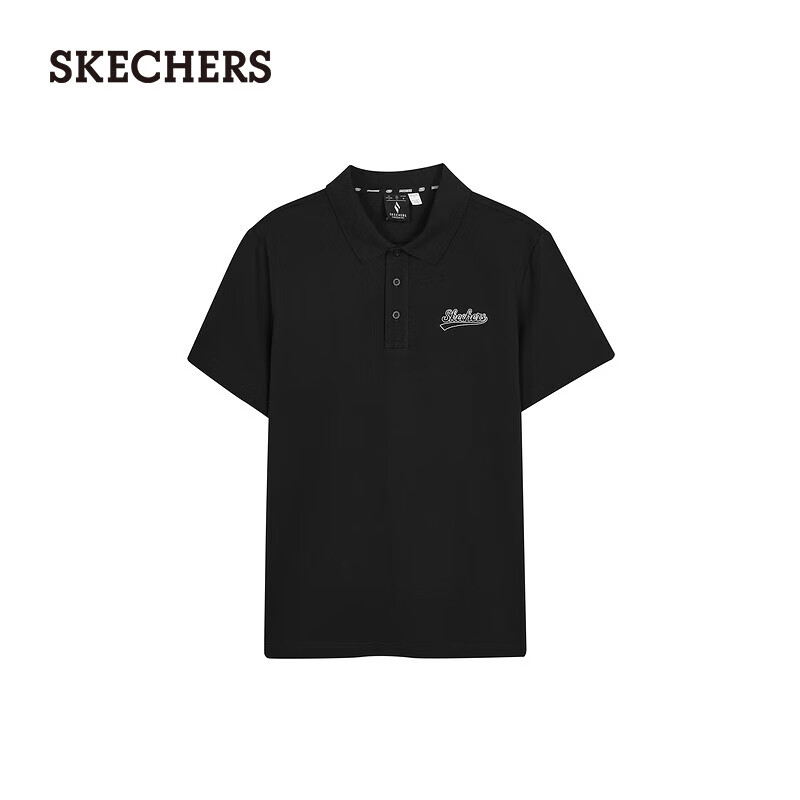SKECHERS 斯凯奇 夏季新款男士常规针织POLO衫简约L224M072 碳黑/0018 2XL 97.66元（需买2件，需用券）