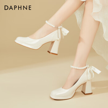 DAPHNE 达芙妮 法式粗跟单鞋女伴娘玛丽珍鞋气质高跟鞋晚晚鞋4623404078米色36