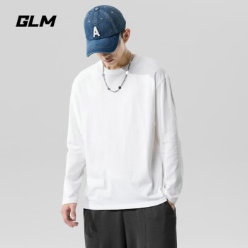 GLM 森马集团品牌纯棉长袖t恤男春秋款纯色体恤内搭男士打底衫上衣 XL（130-150斤） 白/GL纯色