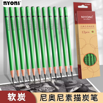 NYONI 尼奥尼 炭笔美术专用素描铅笔速写绘画艺考生专业工具 软炭（12支装）