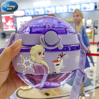 Disney 迪士尼 儿童水杯吸管杯女学生夏季水杯子甜甜圈3D卡通水壶420ML冰雪公主