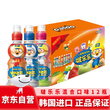 Pororo 啵乐乐pororo 韩国进口混合口味儿童饮料牛奶草莓水蜜桃整箱235ml*12瓶
