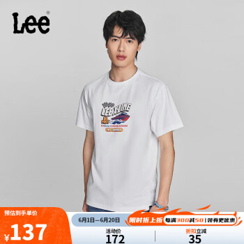 Lee 24早春舒适版型字母Logo印花男圆领短袖T恤潮 白色 M