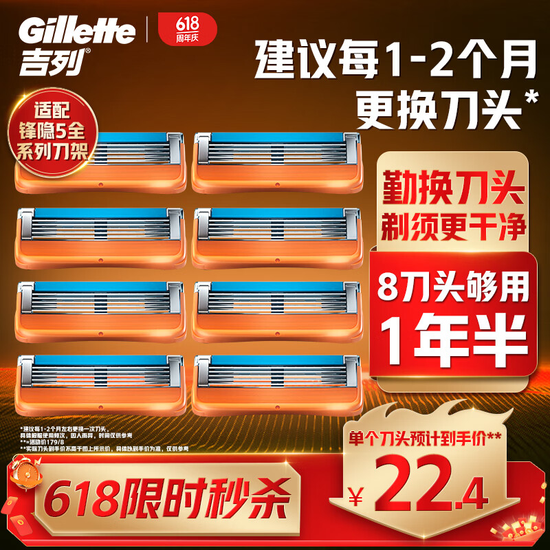 京东PLUS：Gillette 吉列 锋隐5层刀片 8刀头 151.16元