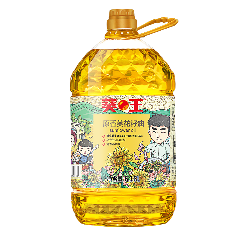 plus会员：葵王 葵花籽油食用油6.18L 家庭桶装 物理压榨*3＋凑单品 169.18元包邮（主商品53.49元/件）