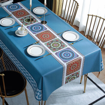 JANMEIJIA 简美家 北欧桌布防水防油长方形pvc茶几桌布防烫免洗餐桌垫台布民族花
