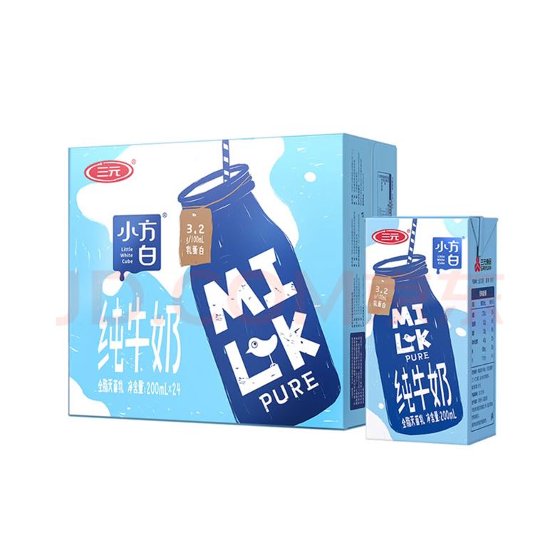 SANYUAN 三元 小方白纯牛奶200ml*24盒 家庭量贩装 礼盒装 31.18元（需买3件，需用券）