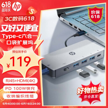 HP 惠普 战66 Type-C拓展坞差旅便携分线器4K投屏 USB-C转接头 HUB集线器 HDMI+RJ45网口 通用雷电3/4