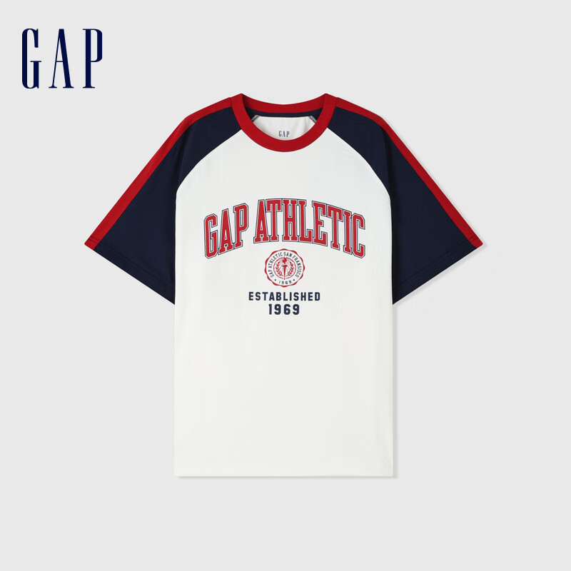 Gap 盖璞 男女款纯棉logo撞色插肩短袖T恤 465581 白色 L 98.5元