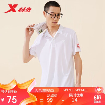 XTEP 特步 男子polo衫立领短袖T恤针织877229020248 珍珠白 2XL