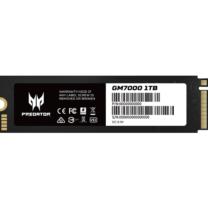 PLUS会员：PREDATOR 宏碁掠夺者 GM7000 NVMe M.2 固态硬盘 1TB（PCI-E4.0） 496.51元