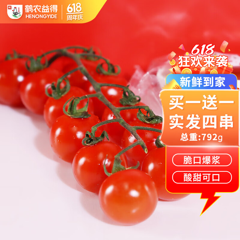 鹤农益得 红串番茄串收水果自然成熟新鲜蔬菜小西红柿酸甜整串生吃车厘串198g*2盒 396g 19.9元