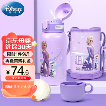 Disney 迪士尼 儿童保温杯吸管直饮杯316不锈钢大容量带杯套水壶650ml冰雪奇缘