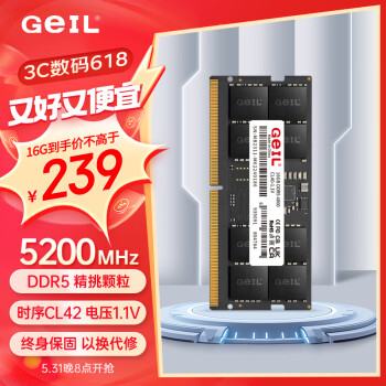 GeIL 金邦 16G DDR5-5200 筆記本內(nèi)存條 千禧系列