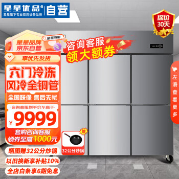 XINGX 星星 六门冷冻风冷冰箱后厨食堂厨房冰箱六门插盘柜 冷冻厨房不锈钢冰柜 智能控温全铜管BD-1460FAC